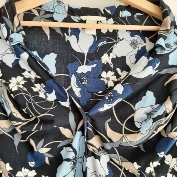 H&M | Sweetheart Neckline Floral Blue Button Down Blouse Top Sz 8 - Picture 4 of 13